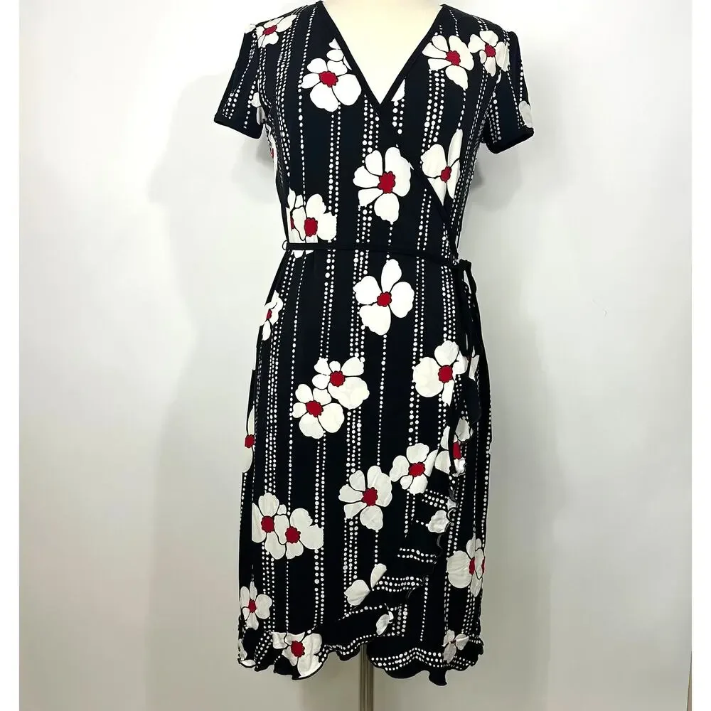 Merona Midi Wrap Dress Floral and Ruffle Detail Medium